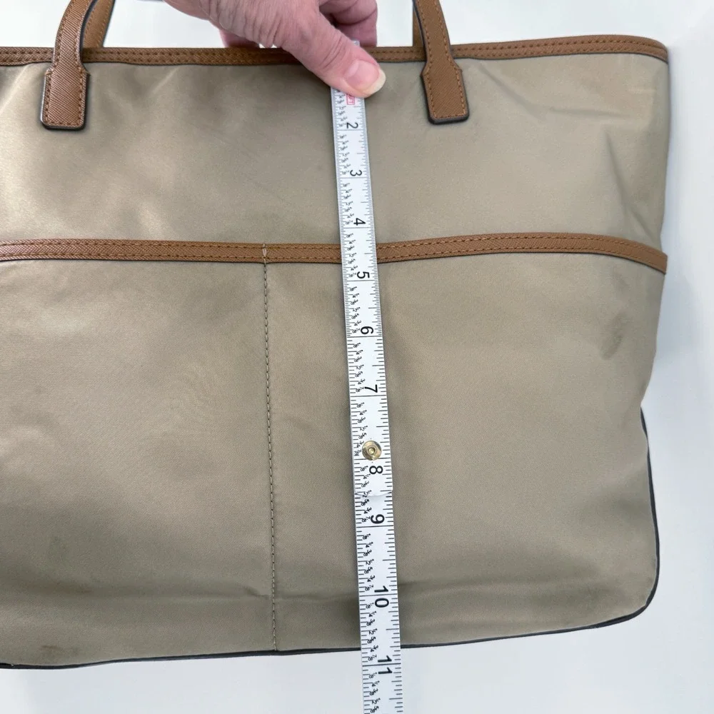Michael Kors Dusk Kempton Medium Tote Bag‎ Khaki Nylon Leather Trim Gold Logo